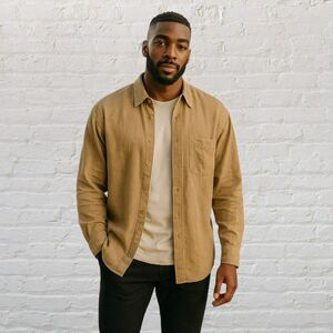 Bugatchi Uomo 100% Linen Men's Shirt XXL Point Collar Elegant Casual Chic